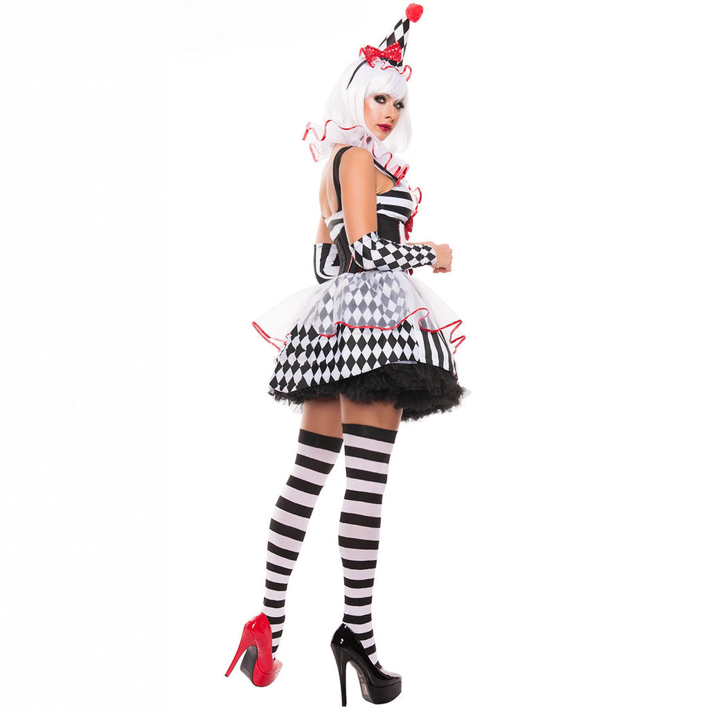 Cute Circus Clown Costume for Halloween Party Role Play COS Full Set Puffy Dress