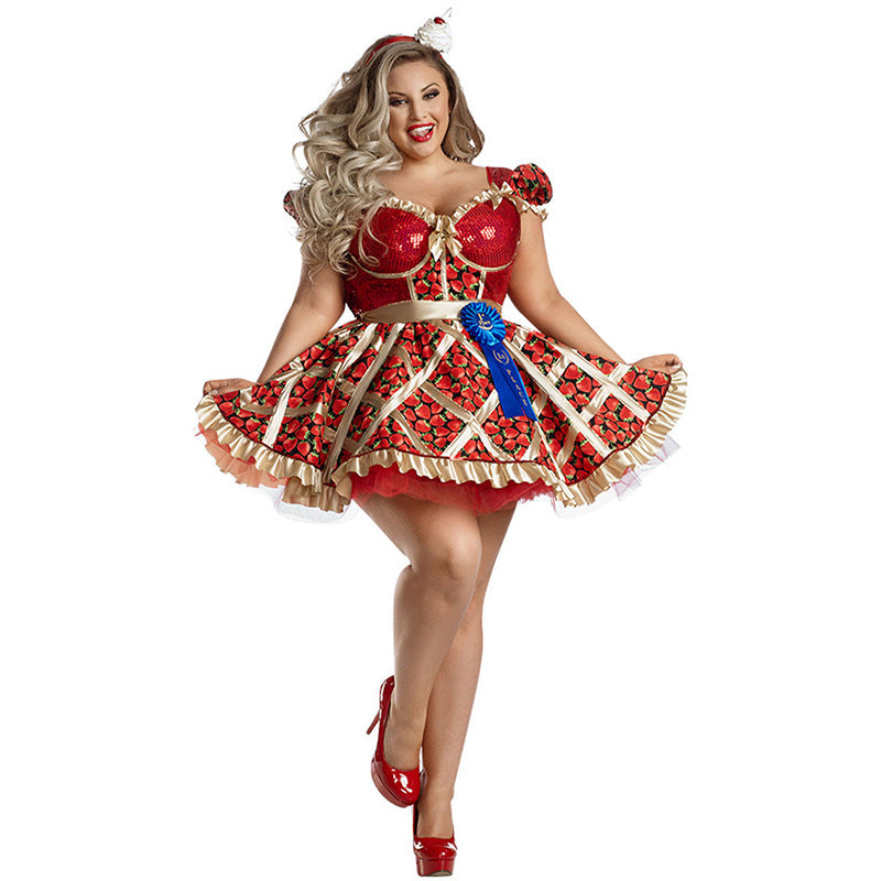 Halloween Strawberry Costume Dress Cosplay Outfit Stage Performance Dress Heart Queen Princess Uniform