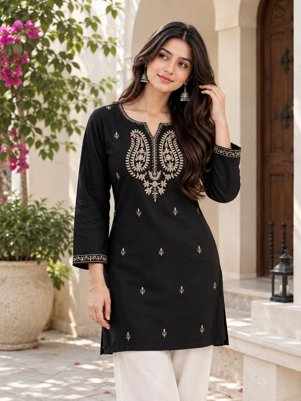 Trendy Black Embroidery Women Short Kurti