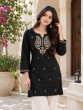 Trendy Black Embroidery Women Short Kurti