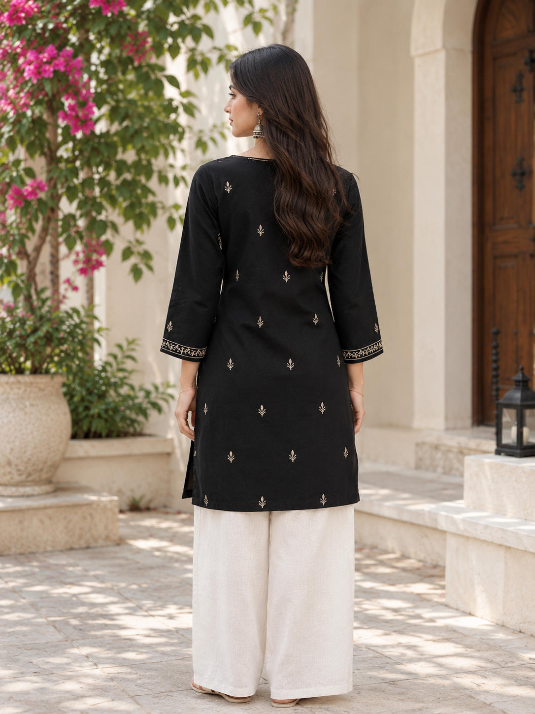 Trendy Black Embroidery Women Short Kurti