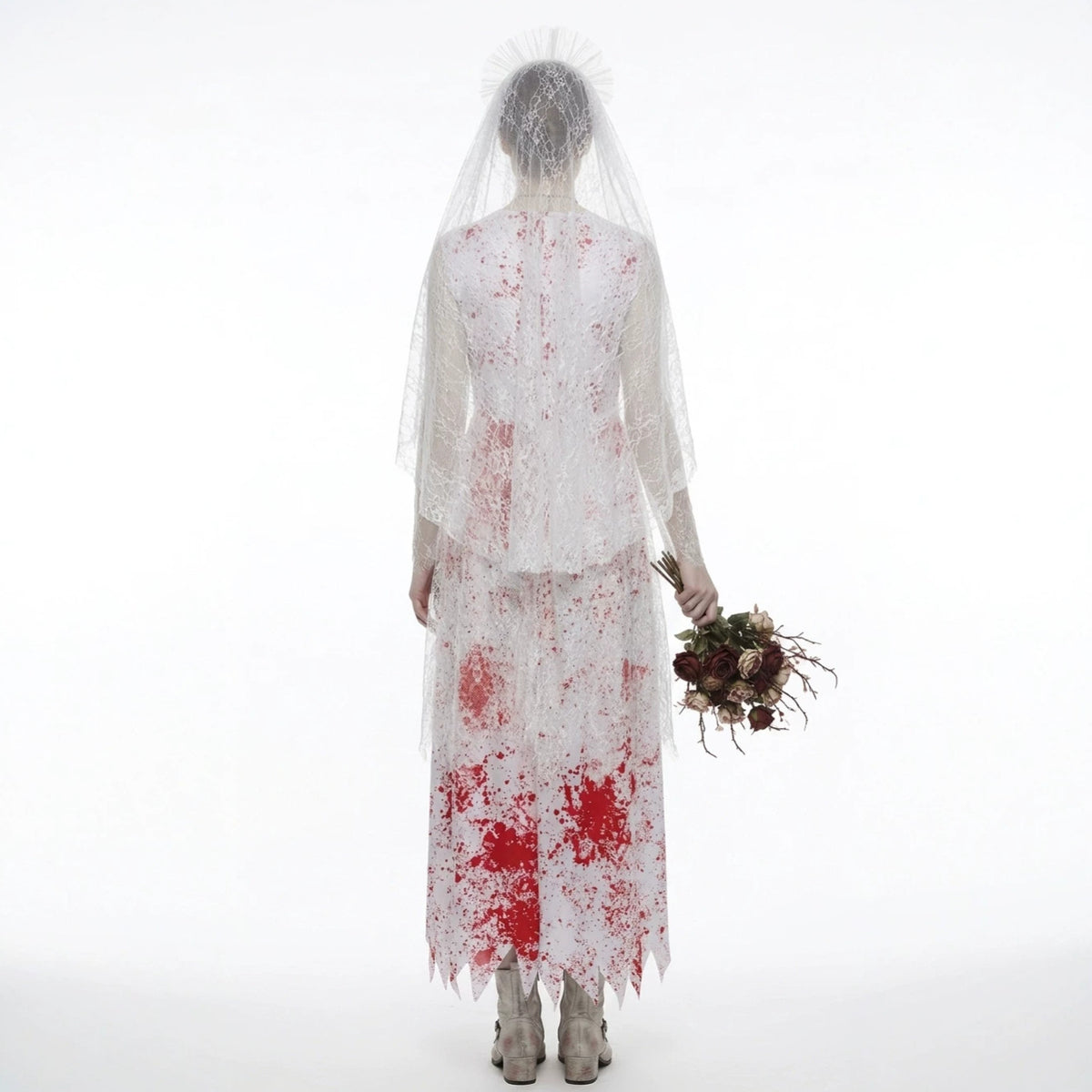 Halloween Dark Bloody Ghost Bride Cosplay Costume, Horror Blood-Stained Wedding Dress for Party and Stage Performance,
