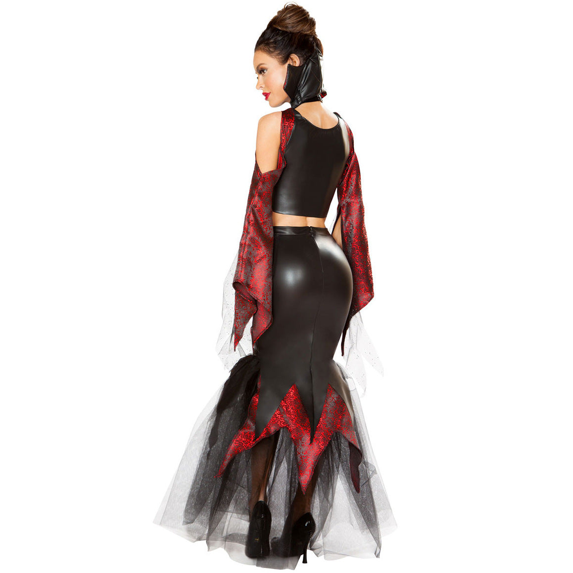Two-Piece Royal Magic Witch Devil Queen Costume for Halloween Vampire Role Play