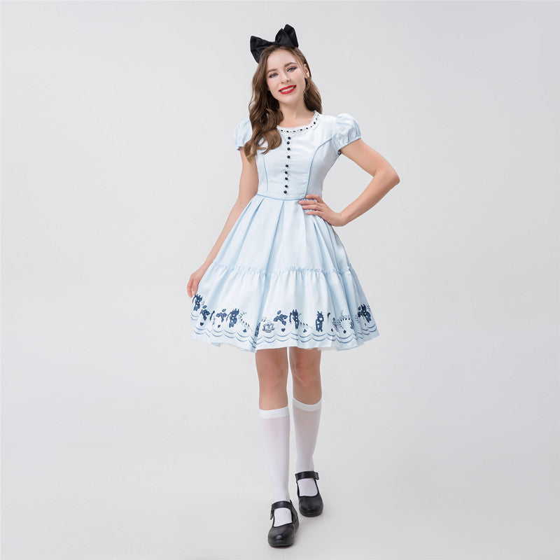 Alice in Wonderland Blue Dress Maid Costume Cute Lolita Stage Performance Outfit